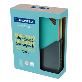 Conjunto de Tábuas de Corte Tramontina de Polipropileno Mixcolor com Suporte 5 Peças 25099940