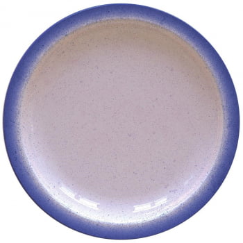 12 Pratos Raso Tramontina Rústico em Porcelana Decorada Branca c/ Borda Azul 28 cm 96880000