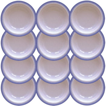 12 Pratos Fundo Tramontina Rústico c/ Borda Azul em Porcelana Decorada 22 cm 96880002