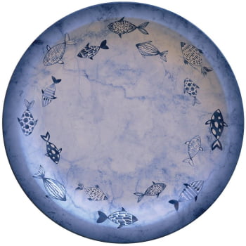 12 Pratos Raso Tramontina Peixes Azul em Porcelana Decorada 28 cm 96980000