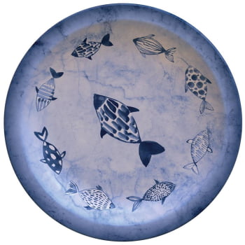 12 Pratos Sobremesa Tramontina Peixes Azul em Porcelana Decorada 21 cm 96980001