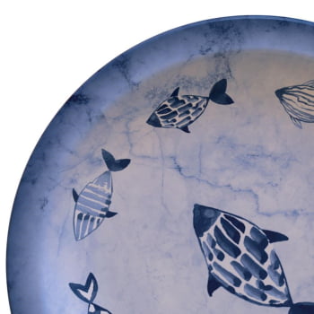 12 Pratos Sobremesa Tramontina Peixes Azul em Porcelana Decorada 21 cm 96980001