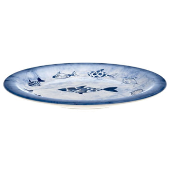 12 Pratos Sobremesa Tramontina Peixes Azul em Porcelana Decorada 21 cm 96980001