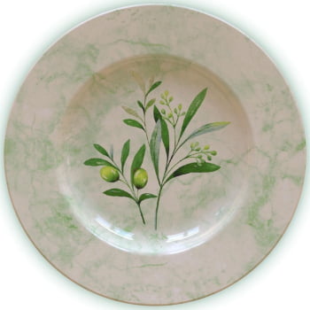 12 Pratos Sobremesa Tramontina Oliva em Porcelana Decorada 21 cm 96580001