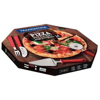 Kit Pizza Tramontina com Lâminas em Aço Inox e Cabos de Polipropileno Vermelho 14 Peças 25099722