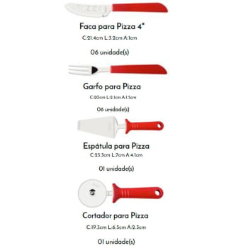 Kit Pizza Tramontina com Lâminas em Aço Inox e Cabos de Polipropileno Vermelho 14 Peças 25099722