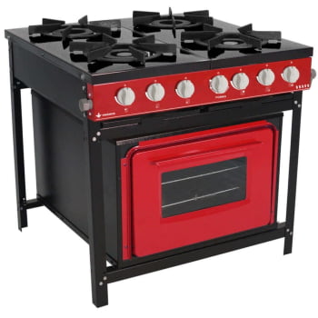 Fogão Industrial 4 Bocas Com Forno Linha Bravo Vermelho - Venâncio Br4bfvr