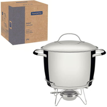 Rechaud Tramontina Allegra em Aço Inox Fundo Triplo com Fogareiro e Tampa de Inox 7,8 L 65650680