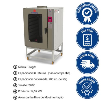 Forno Turbo Industrial Progás PRP-8000 E Style com Vapor Elétrico 220V com Base p/8 Esteiras P37113