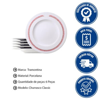 Kit Prato Raso Tramontina Churrasco Classic em Porcelana 28 cm 06 Peças 96950278
