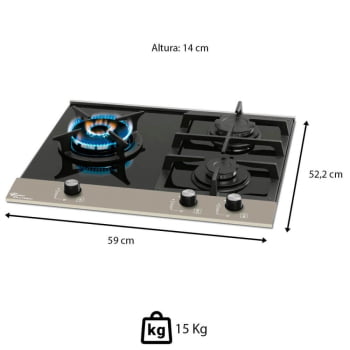 Cooktop Fischer Platinium Preto 3 Bocas Mesa de Vidro Preto A Gás Bivolt 20875(25482)