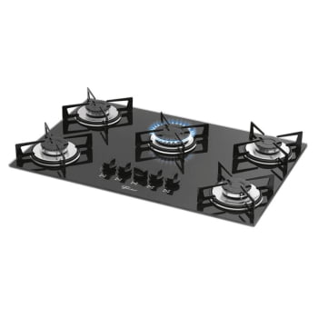 Cooktop Fischer A Gás 5 Bocas Mesa De Vidro Preto Trempes Em Aço Carbono Esmaltado Bivolt 1642(6985)