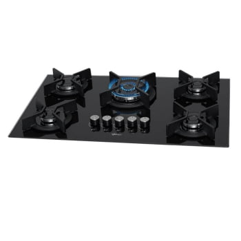 Cooktop Fischer Infinity 5 Bocas Tripla Chama A Gás Trempe Ferro Fundido Mesa Vidro Preto 57077