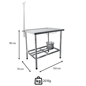 Mesa Pet Imeca 150x70cm Com Grade Pingadeira E Dreno Inox 430 Desmontável 7194