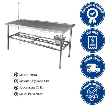 Mesa Pet Imeca 190x70cm Com Grade Pingadeira E Dreno Inox 430 Desmontável 7235