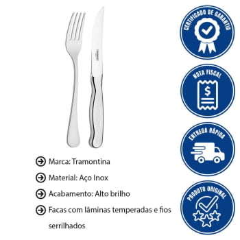 Jogo para Churrasco Tramontina Zurique em Aço Inox Facas Jumbo Fio Serrilhado Alto Brilho 12 Peças 6