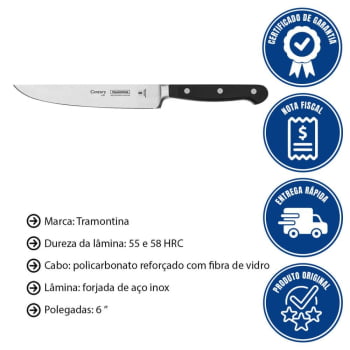Faca Para Cozinha Tramontina Century Lâmina Em Inox Cabo Em Policarbonato Fibra De Vidro 6" 24007106
