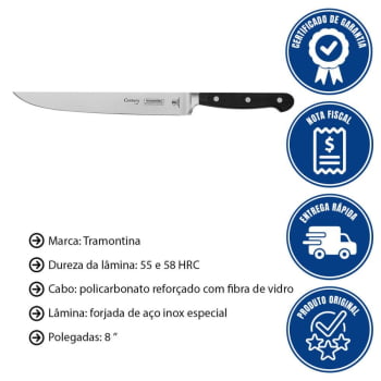 Faca Para Cozinha Tramontina Century Lâmina Em Inox Cabo De Policarbonato Fibra De Vidro 8" 24007108