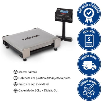 Balança Digital Balmak Check-Out BCK-30PB Perfil Baixo 30Kg Para Frente De Caixa Inox Usb E Serial