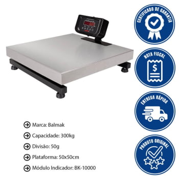 Balança Digital De Plataforma Balmak K-300IB-3/S Standard Inox 50x50cm 300kg Remoto Com Bateria