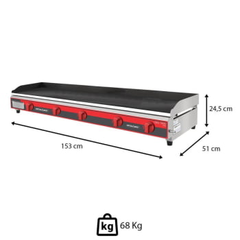 Chapa Bifeteira Profissional A Gás Metalcubas CBG1500 PRO 9,5mm 150x52,5cm Inox 12030G(10356)