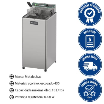 Fritador Industrial Zona Fria de Óleo Elétrico FOE15 P Metalcubas 8000W 220V 15 Litros - MTC0080(232