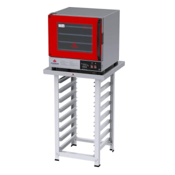 Kit Forno Elétrico Progás Turbo Fast Oven Vermelho 4 Esteiras PRP-004 Plus 220V E Mesa Suporte Forno