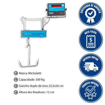 Balança Suspensa Eletrônica Micheletti Tendal MIC3 Light ABS 300kg/100g 8x6x28cm Carbono 1 Célula