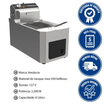 Fritador Industrial Elétrico Venâncio VFO15E-ME De Mesa 8 Litros Óleo 127V Inox 36413