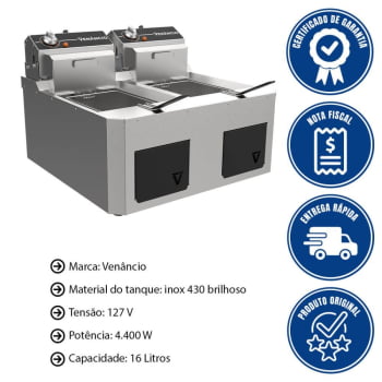 Fritador Industrial Elétrico Venâncio VFO30E-ME De Mesa 16 Litros Óleo 127V Inox 