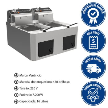Fritador Industrial Elétrico Venâncio VFO30E-ME De Mesa 16 Litros Óleo 220V Inox 36417
