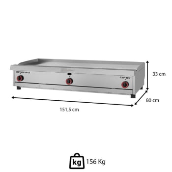 Chapa Bifeteira Metalcubas Premium A Gás CHP150 19mm Área 148,5x50cm 8 Queimadores MTC0092(24351)