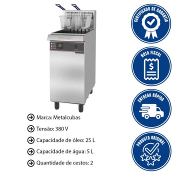 Fritador Industrial Elétrico Metalcubas FAO 2C PRM Água E Óleo 380V Trifásico 30L MTC0051(24430)