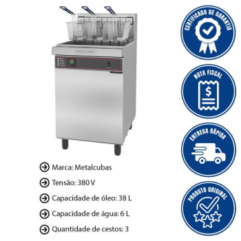 Fritador Industrial Elétrico Metalcubas FAO 3C PRM Água E Óleo 380V Trifásico 44L MTC0051(24431)