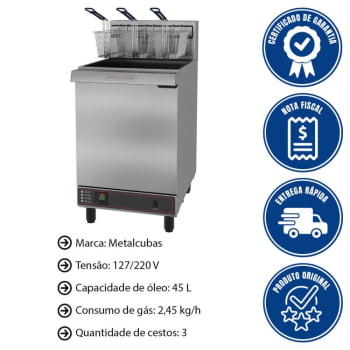 Fritador Industrial A Gás Metalcubas FOG 3C PRM Premium Óleo 127V/220V 45L MTC0071(24438)