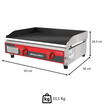 Chapa Bifeteira Profissional A Gás Metalcubas CBG 800 PRO 9,5mm Área 80x52,5cm 12030G(10354)