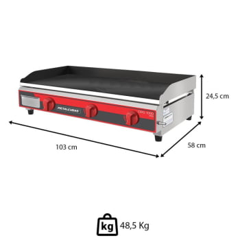 Chapa Bifeteira Profissional A Gás Metalcubas CBG 1000 PRO 9,5mm Área 100x52,5cm 12030G(10348)