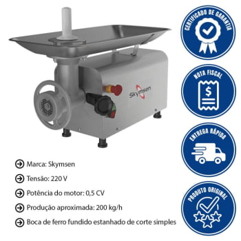 Picador E Moedor De Carnes Skymsen PS-10 Inox 220V Boca 10 0,5 HP-CV 500W 526584