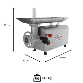 Picador E Moedor De Carnes Skymsen PS-10 Inox 220V Boca 10 0,5 HP-CV 500W 526584