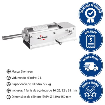 Ensacadeira Manual De Linguiça Skymsen EL7 Horizontal Inox 7 Litros 707139
