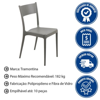 Kit 4 Cadeiras Tramontina Diana Eco Cinza Polipropileno Fibra De Vidro Monobloco Reciclado 92030417