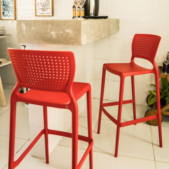 Kit 4 Cadeiras Tramontina Safira Alta Bar Em Polipropileno E Fibra De Vidro Vermelho 92138040