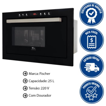 Kit Forno Elétrico Fischer Infinity Embutir 50L 5 Funções + Micro-ondas Infinity 25L Preto 220V