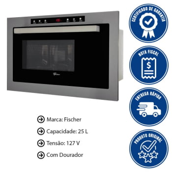 Kit Forno Elétrico Fischer Infinity Embutir 50L 5 Funções Inox + Micro-ondas Infinity 25L Inox 127V