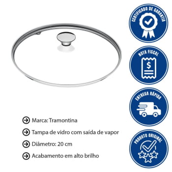 Tampa Avulsa Tramontina Para Panela Do Modelo Allegra Em Vidro Temperado 20cm - 62709204