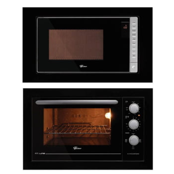 Kit Forno Elétrico 48L + Micro-Ondas 25L Fischer Fit Line Embutir Preto 220V