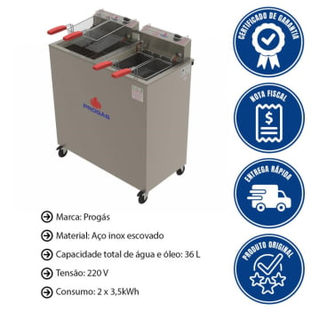Fritador Água E Óleo Progás PR-200 E Style Fritador Fry Fritter 220V 36L Inox 4 Cestos P39421