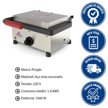 Mini Grill Elétrico Progás PR-220EN New Queen Com Prensa Chapa Para Lanches Aço Inox 220V P30153