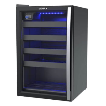 Adega Piubella Venax 100 127V Para 24 Garrafas Preto Porta Invertida Iluminação LED Azul 19925