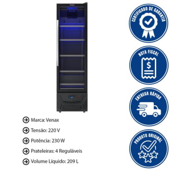 Expositora Cervejeira Venax Blue Light 200 Litros Preto Fosco Expvqcdbl209 220V 32180